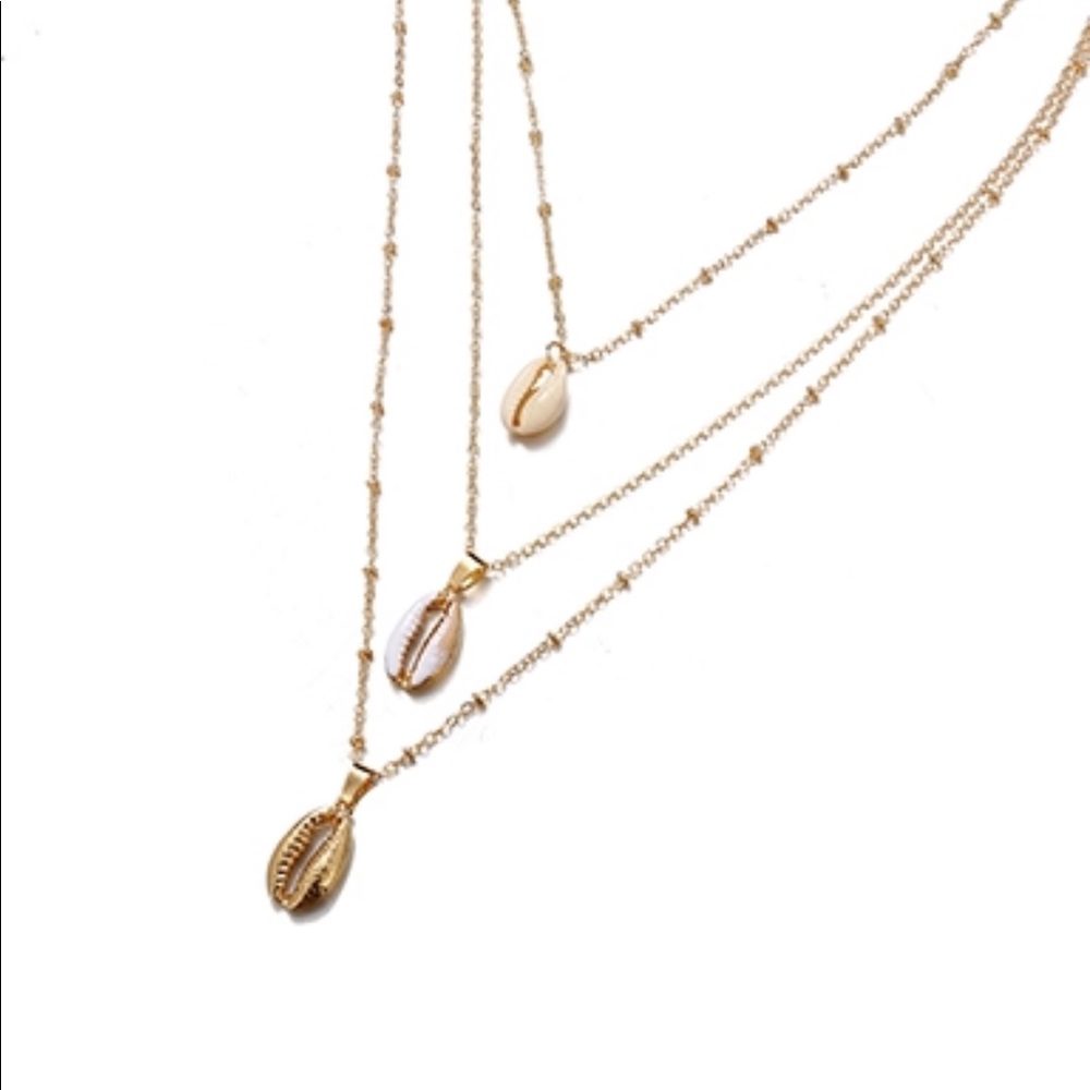 Layered Gold Trim Cowrie Shell Necklace - Picture 3 of 3